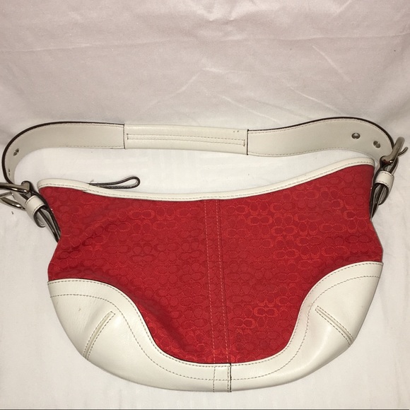 Coach Handbags - Coach Sig Red Jacquard Fabric w/ White Leather